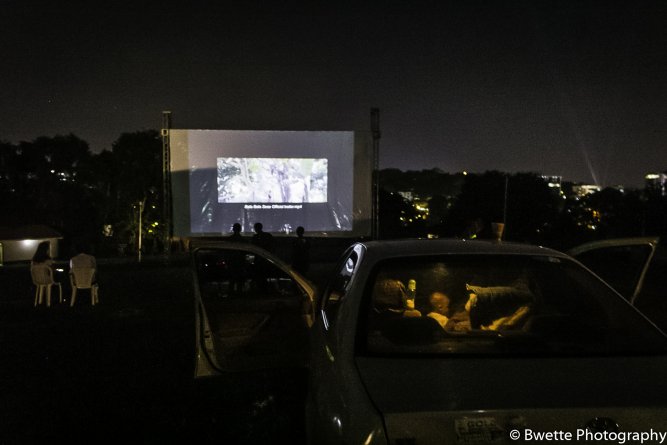 The drive-in cinema saw guests watch the opening film from behind their car windscreens