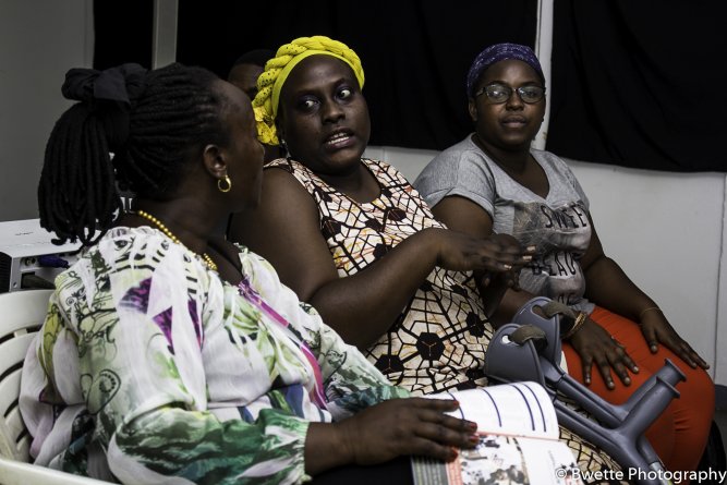 Aciro (C) discussing her film at the Amakula film festival yesterday