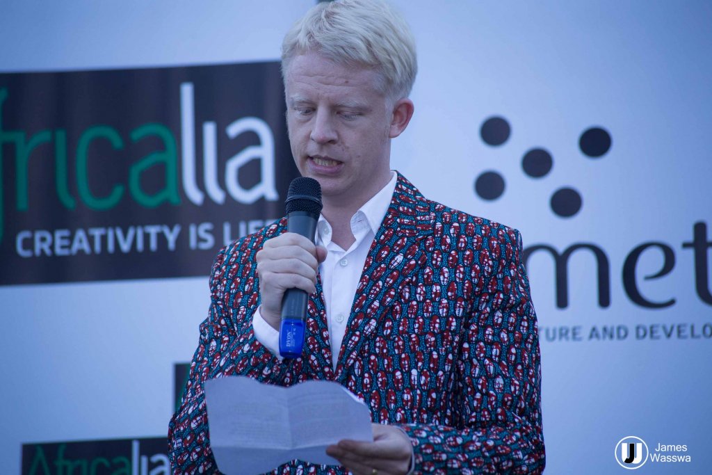 Samuel Sandberg Bremell, the Head of Administration Swedish Embassy, adresses guests at the opening of the 2018 Amakula International Film Festival