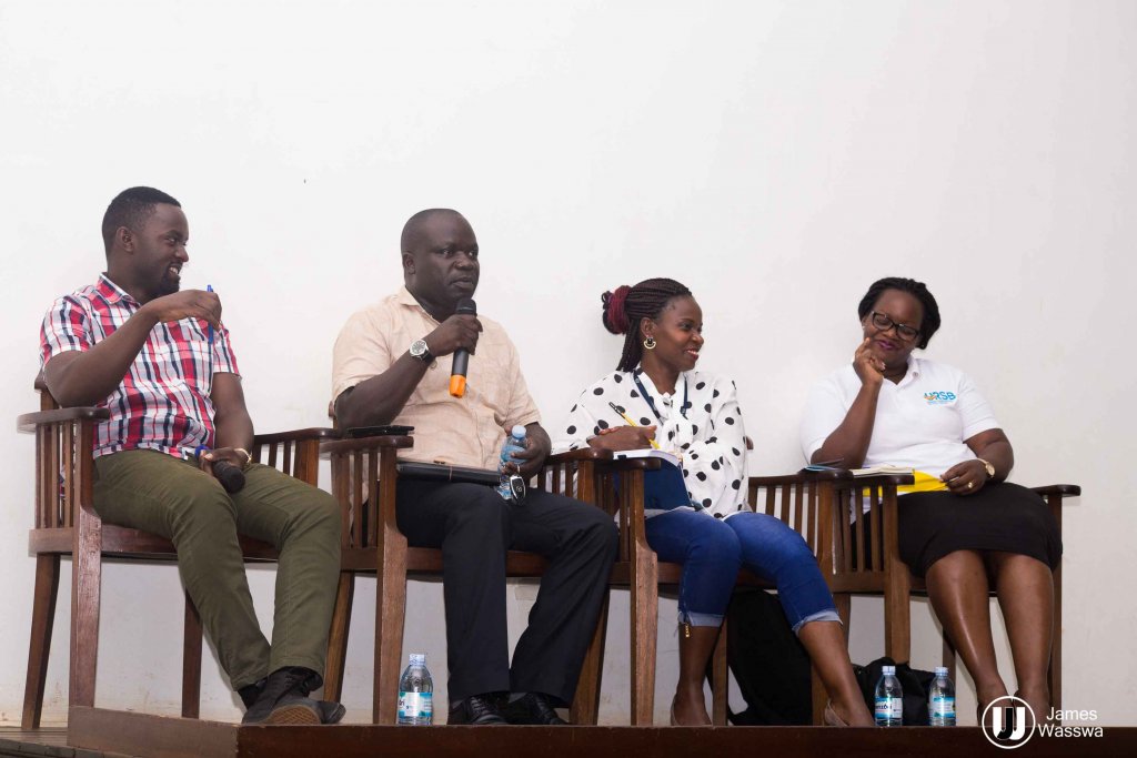 L-R: Polly Kamukama, the co-curator Amakula International Film Festival, Peter Okello Jabweli, the coordinator Film Classification secretariat - Media Council of Uganda, Ruth Kibuuka, the Content Development manager at UCC and Mercy Kainobwisho, the Director Intellectual Property at URSB during the panel discussion.