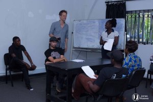 Schreiber interacting with Maxine Ajak, one of the participants in the masterclass.