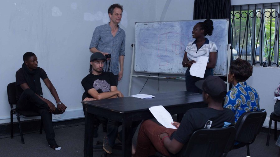 Schreiber interacting with Maxine Ajak, one of the participants in the masterclass.